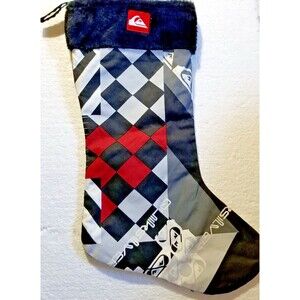 QUIKSILVER Holiday Stocking Black Red & White Faux Fur Trim Unique